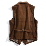 Men's Vintage Solid Corduroy Multi-Pocket Lapel Vest 26982821Y
