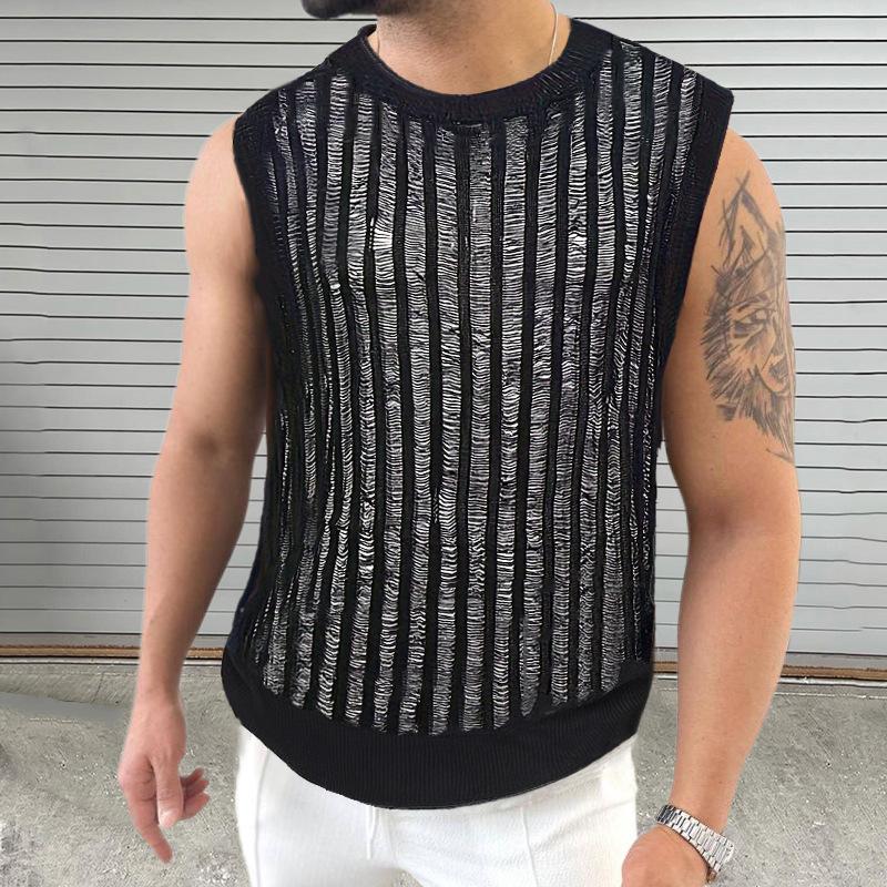 Men's Casual Round Neck Thin Hollow Knitted Tank Top 50741049M