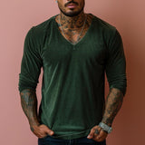 Men's Velvet Solid Color V-Neck Long Sleeve T-Shirt 86102076X