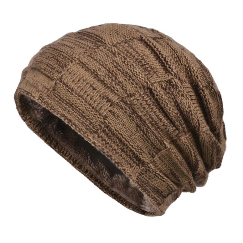 Bonnet tricoté en laine épaisse et velours pour homme 16916271U