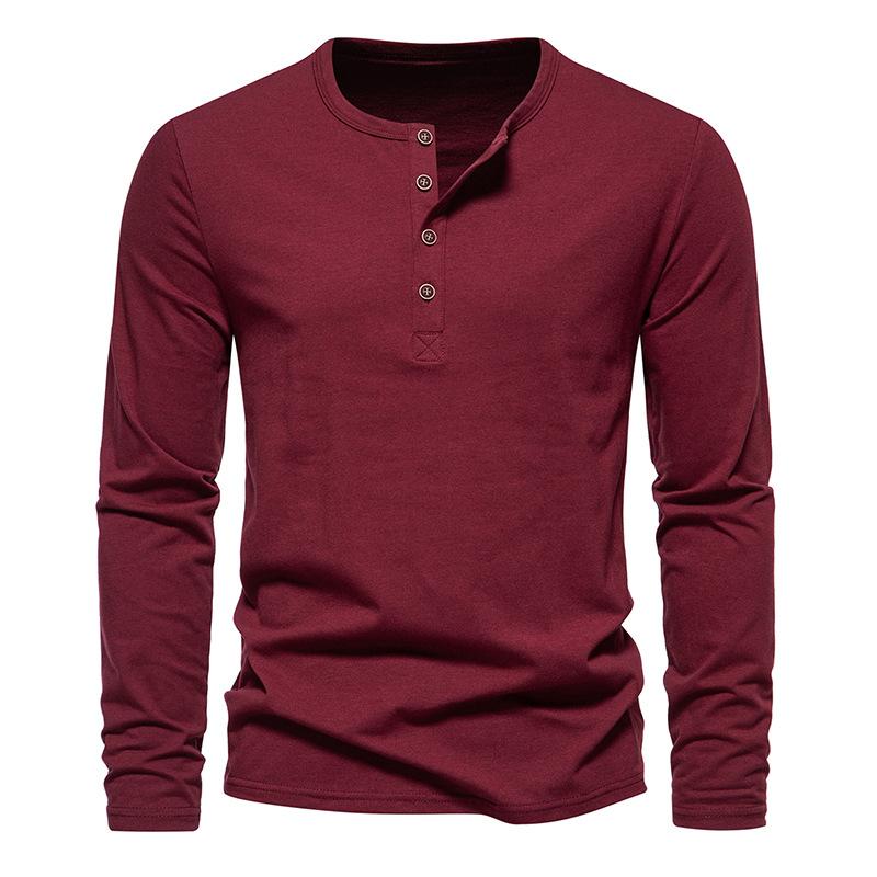 T-shirt décontracté à manches longues et col Henley uni pour hommes 52904398Z