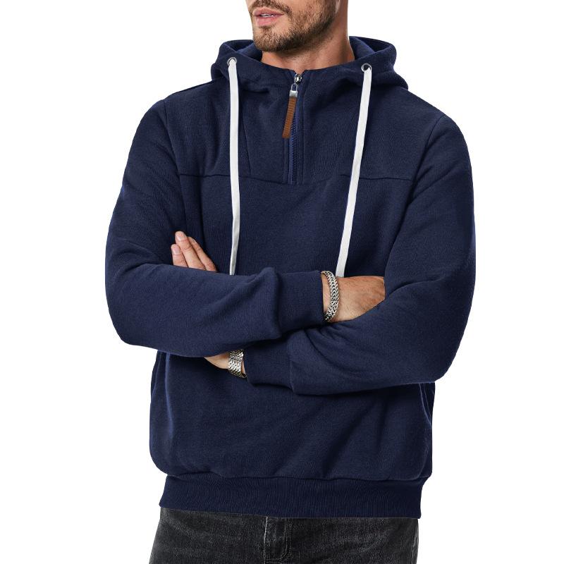 Men's Casual Zipper Collar Patchwork Loose Pullover Hoodie 57748561M