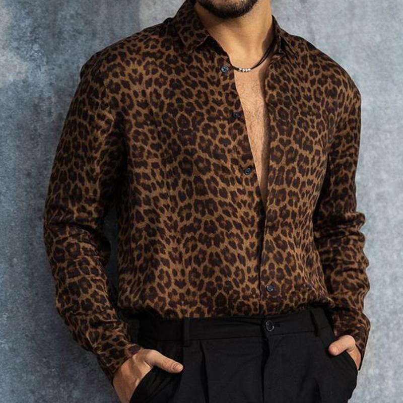 Men's Vintage Leopard Print Long Sleeve Shirt 05110487U