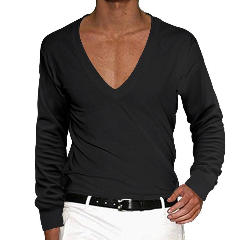 Men's Casual V Neck Solid Color Slim Long Sleeve T-Shirt 11701217M