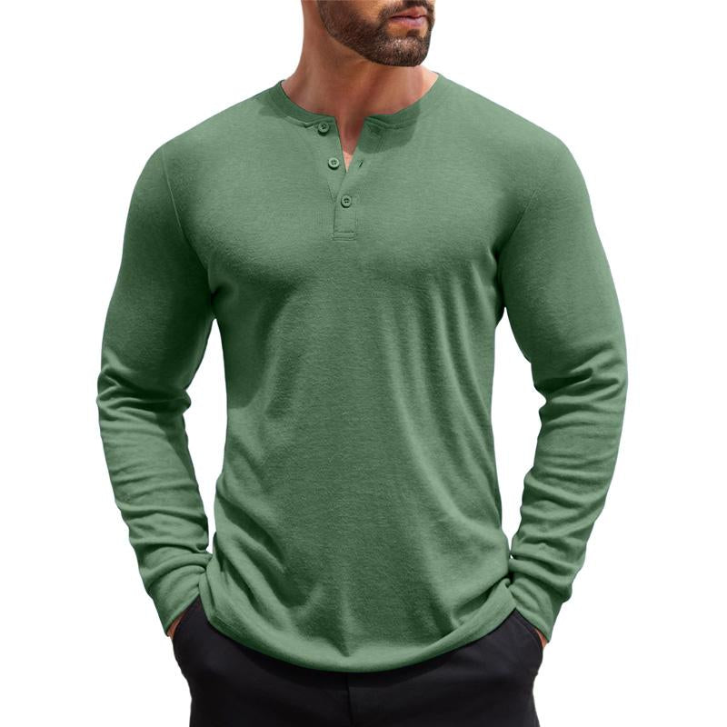 Men's Solid Color Henley Collar Casual Long Sleeve T-Shirt 08520324X