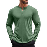 Men's Solid Color Henley Collar Casual Long Sleeve T-Shirt 08520324X