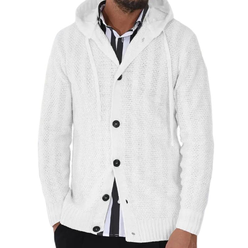 Men's Casual Solid Color Hooded Single-Breasted Slim Fit Knit Cardigan 90717958M