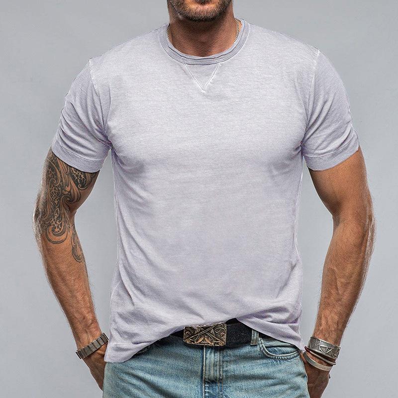 Men's Casual Cotton Solid Color Round Neck Short Sleeve T-Shirt 07674365M