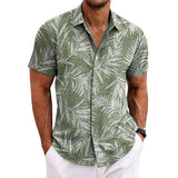 Men's Casual Linen Printed Lapel Short Sleeve Shirt 02637951M