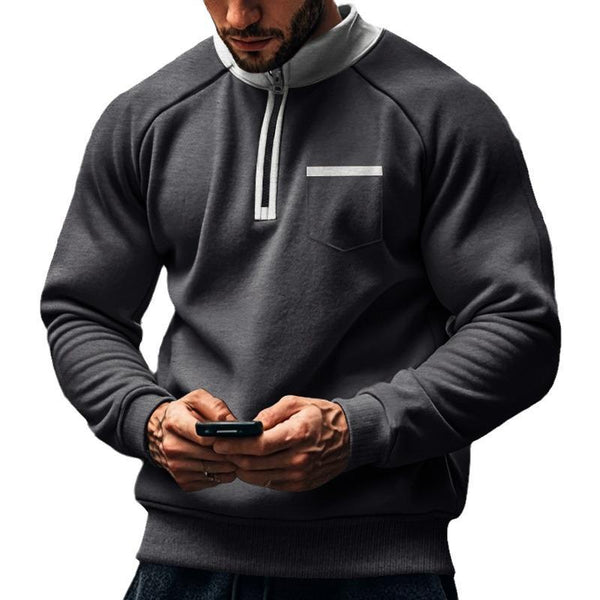 Men's Casual Stand-up Collar Half-zip Fleece Colorblock Loose Sweatshirt 60133265M