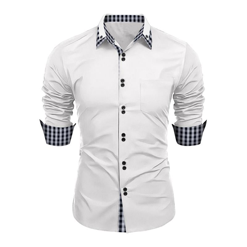 Men's Casual Plaid Color Block Long Sleeve Shirt 59735314Y
