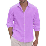 Men's Cotton and Linen Casual Lapel Long-sleeved Shirt 84138982X