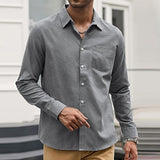 Men's Lapel Collar Solid Color Breast Pocket Long Sleeve Shirt 11707926Y