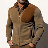 Men's Retro Casual Colorblock Slim Fit Polar Fleece Stand Collar Zipper Jacket 74628932TO