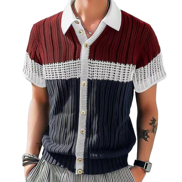 Men's Fashionable Contrast Lapel Short-Sleeved Knitwear 28768471M