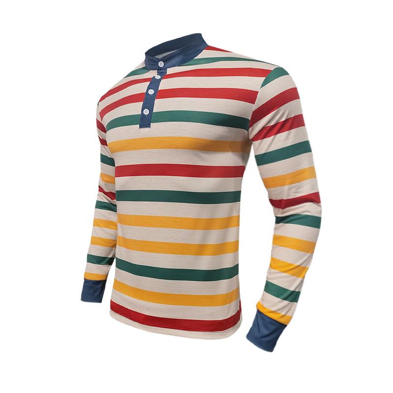 Men's Colorblock Striped Henley Collar Long Sleeve Casual T-shirt 43909825Z