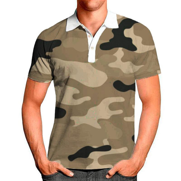 Men's Casual Camouflage Printed Lapel Short Sleeve Polo Shirt 29091422M