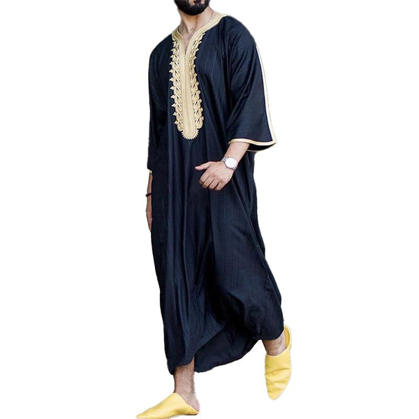 Men's Ethnic Embroidery Long Shirt Muslim Robe 78136697M