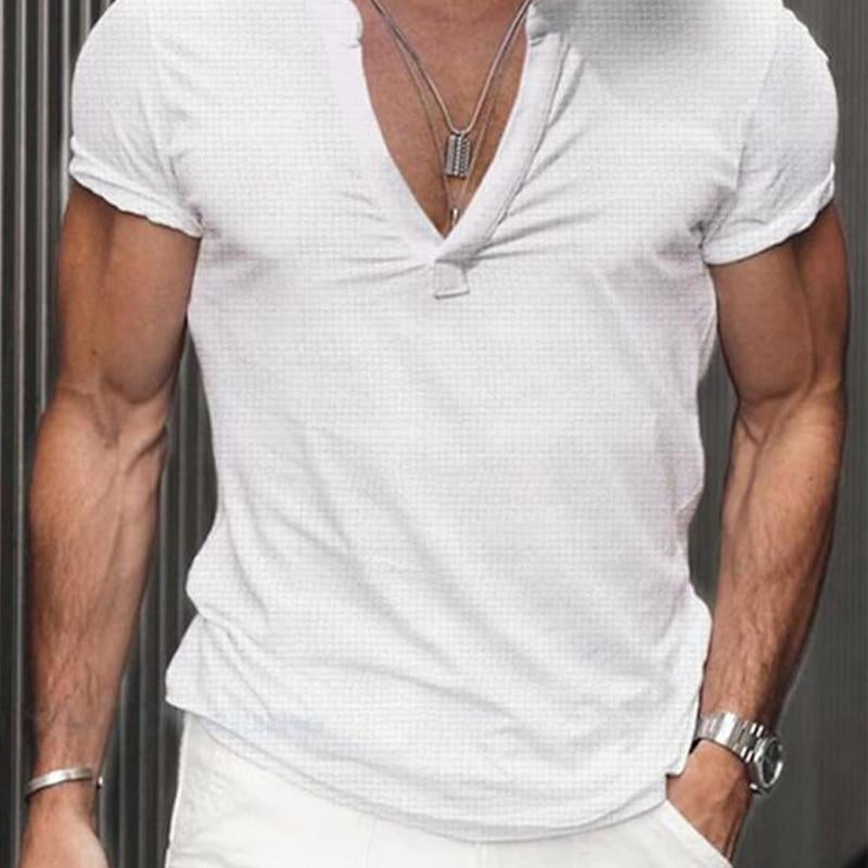 Men's Casual Solid Color Short-sleeved V-neck T-shirt 62078373X