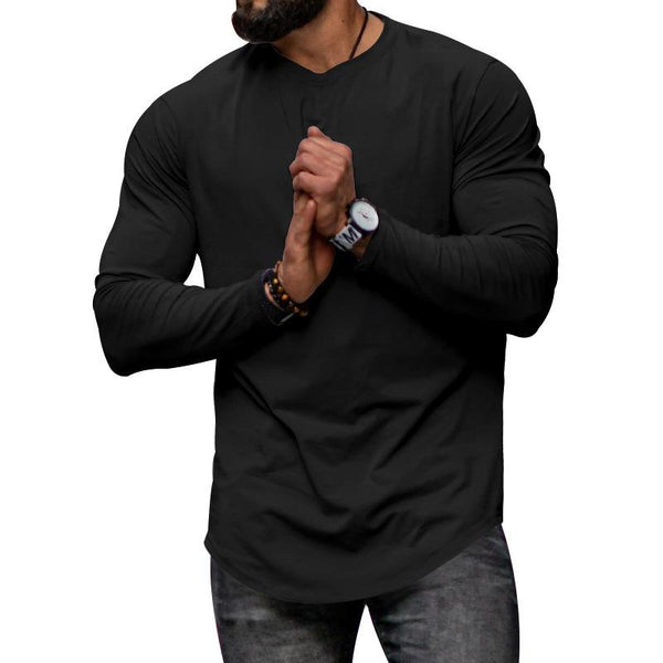 Men's Solid Color Round Neck Long Sleeve Irregular Hem Casual T-shirt 41110573Z