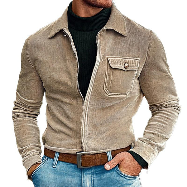 Men's Solid Corduroy Zip-Up Lapel Shirt 44095682X