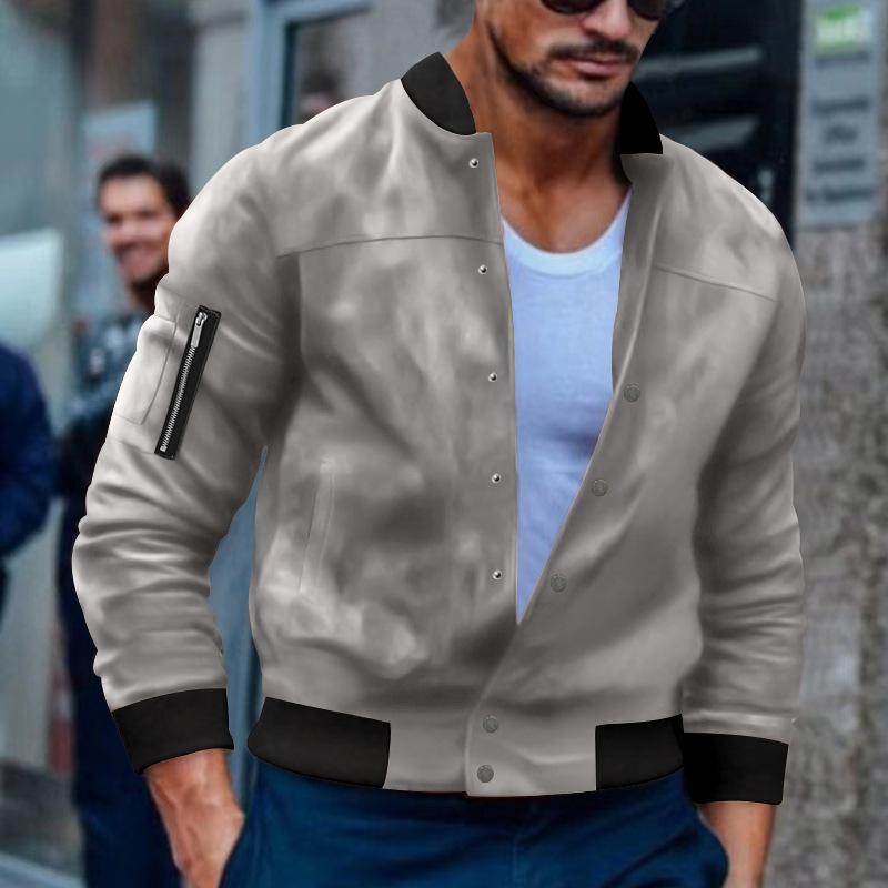 Men's Solid Suede Stand Collar Single Breasted Casual Jacket 29963927Z