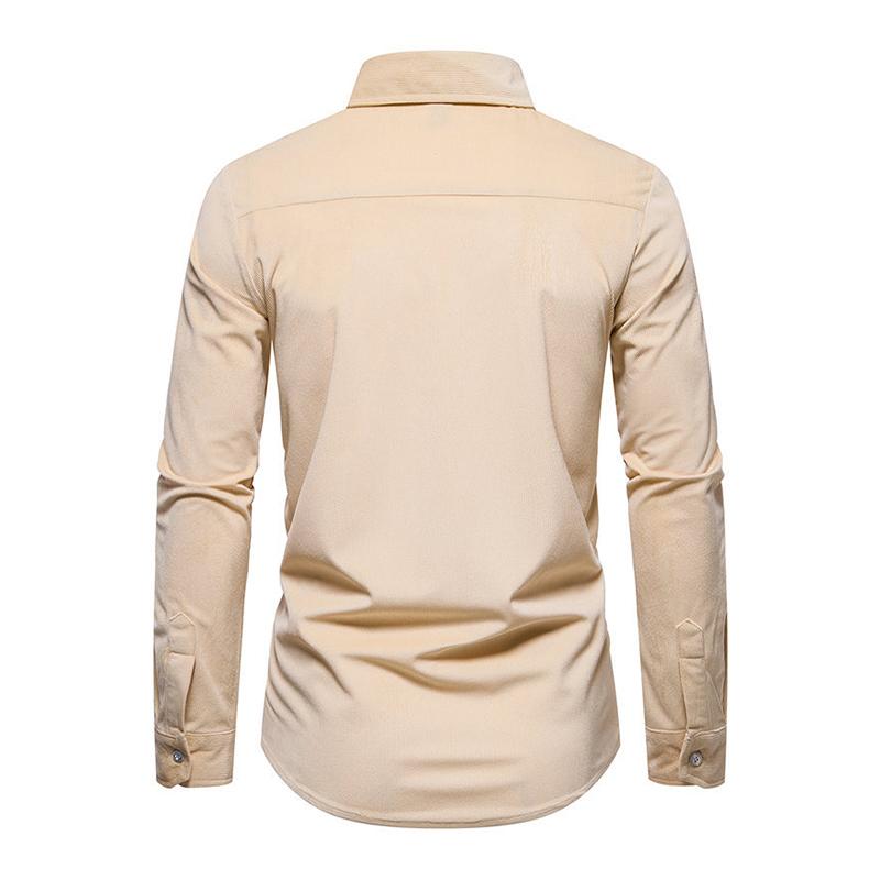 Men's Casual Solid Color Corduroy Slim Lapel Button Long Sleeve Shirt 82245034M