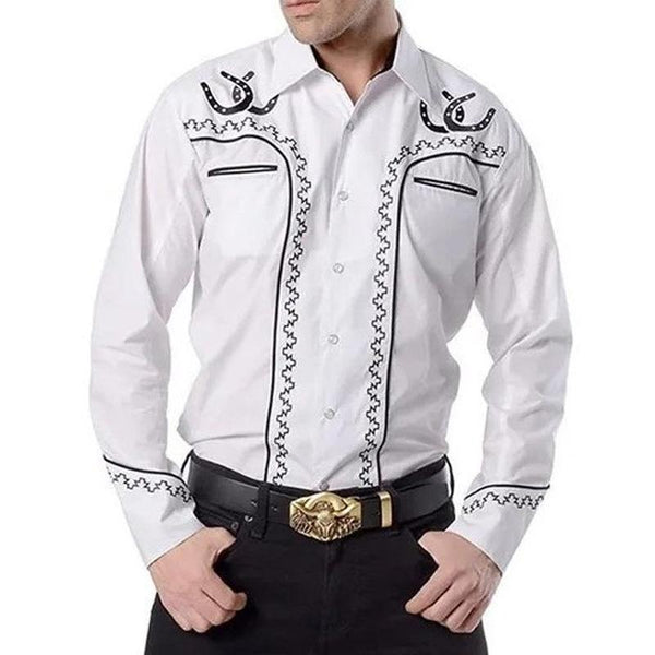 Men's Vintage Western Ethnic Print Lapel Long Sleeve Shirt 48308554Y