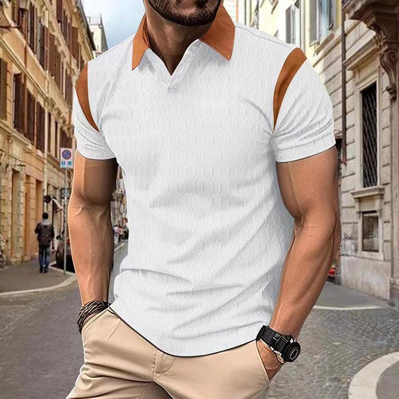 Men's Waffle Jacquard Lapel Short-sleeved POLO Shirt 41142652X