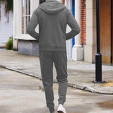 Men's Casual Solid Color Waffle Hooded Sweatshirt Jacket Set 56698295Y