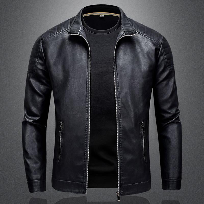 Men's Biker Collar Zip-Up Leather Jacket 43886228X