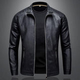 Men's Biker Collar Zip-Up Leather Jacket 43886228X