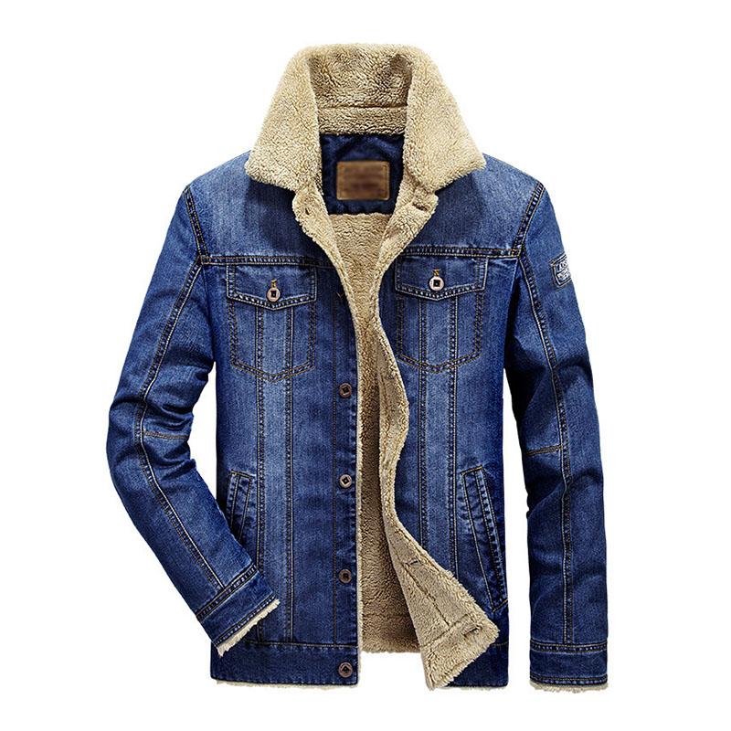 Men's Casual Lapel Slim Fit Fleece Warm Denim Jacket 87776412M