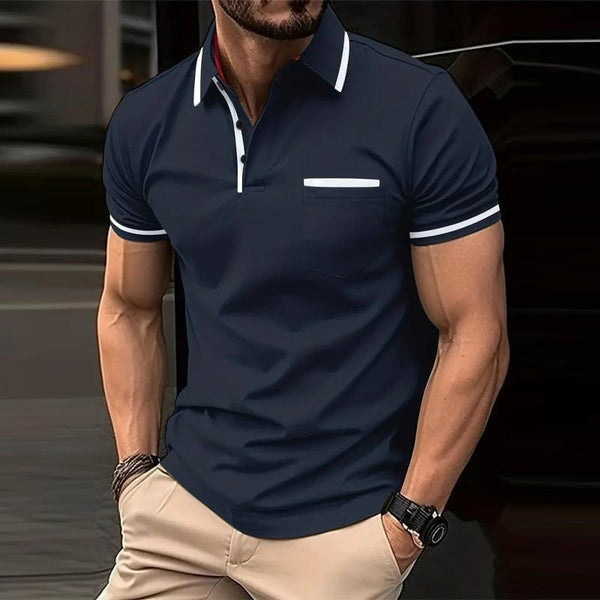 Men's Casual Color Block Lapel Short Sleeve Polo Shirt 85606720Y