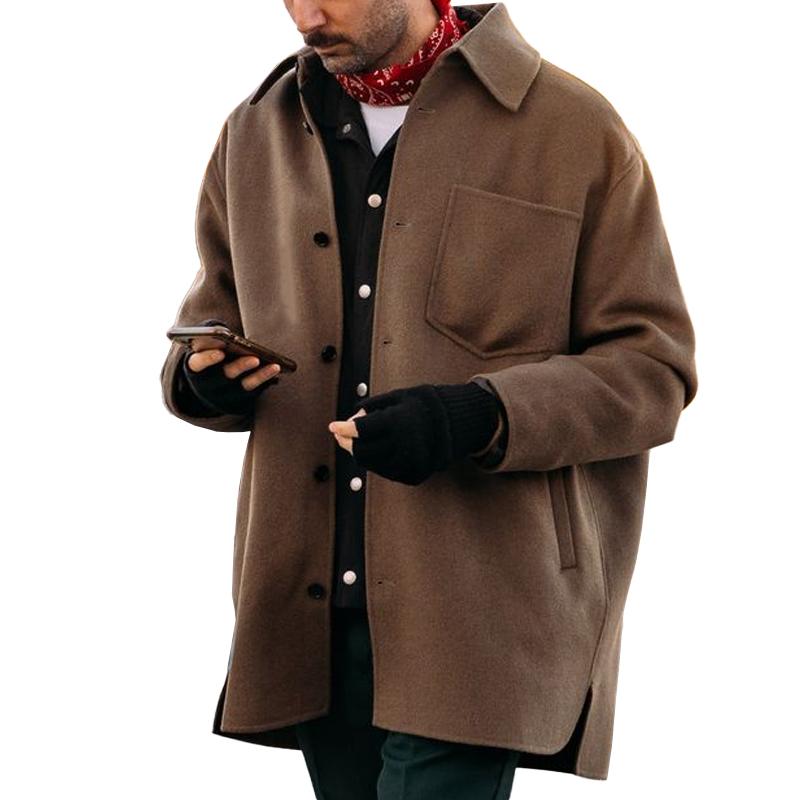 Men's Casual Wool Blend Lapel Buttoned Multi-pocket Jacket 91485413M