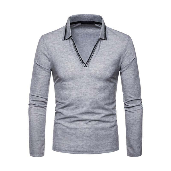 Men's Casual Simple Slim Fit V-neck Long-sleeved Polo Shirt 22464293K