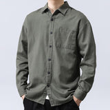 Men's Casual Cotton Loose Lapel Patch Pocket Long Sleeve Shirt 10255957M