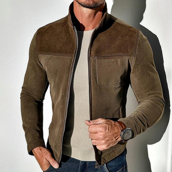 Men's Vintage Casual Paneled Suede Zipper Jacket 52711986TO