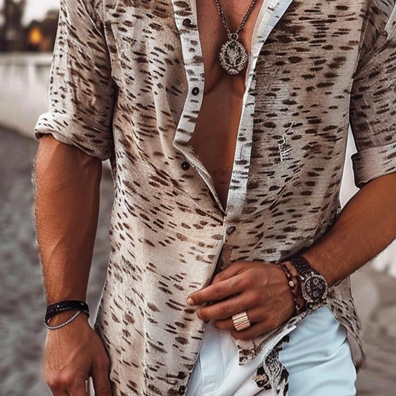 Men's Leopard Lapel Vintage Long Sleeve Shirt 41025145X
