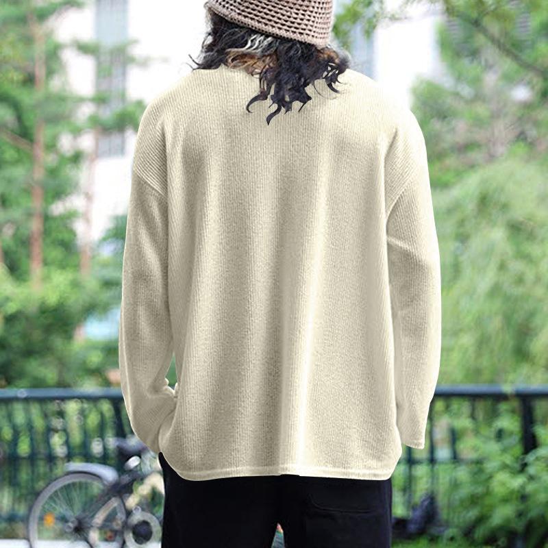 Men's Solid Color Waffle Loose Round Neck Long Sleeve T-Shirt 76476448Y