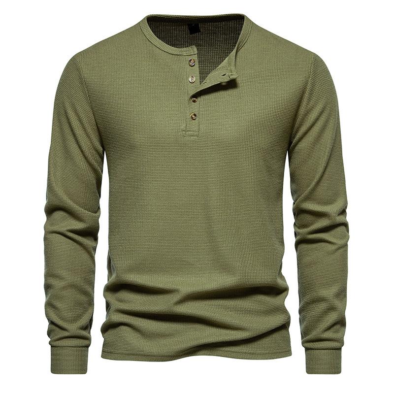 Men's Casual Solid Color Waffle Henley Collar Long Sleeve T-Shirt 28095775Y
