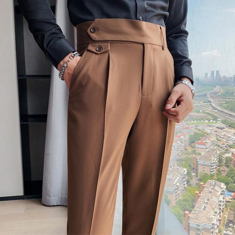 Men's British Style High Waist Straight Suit Pants 00533447M