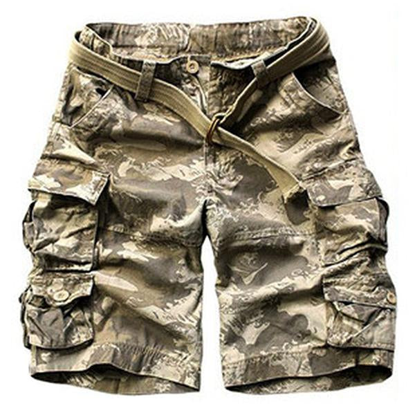 Men's Casual Outdoor Cotton Washed Loose Multi-pocket Camouflage Cargo Shorts 30491712M