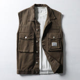 Men's Vintage Solid Color Double Chest Pocket Cargo Vest 64788389Y