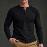 Men's Casual Henley Neck Cotton Blend Long Sleeve T-Shirt 60936919M