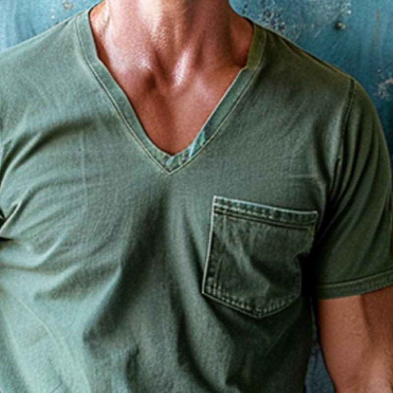 Men's Casual V-neck Solid Color Short-sleeved T-shirt 21196409X