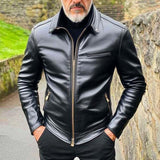 Men's Retro Casual Solid Color Motorcycle Style Zipper Leather Jacket 74293990TO