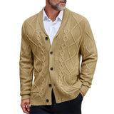 Men's Solid Color Cable Knit Lapel Single Breasted Cardigan 22316721Z