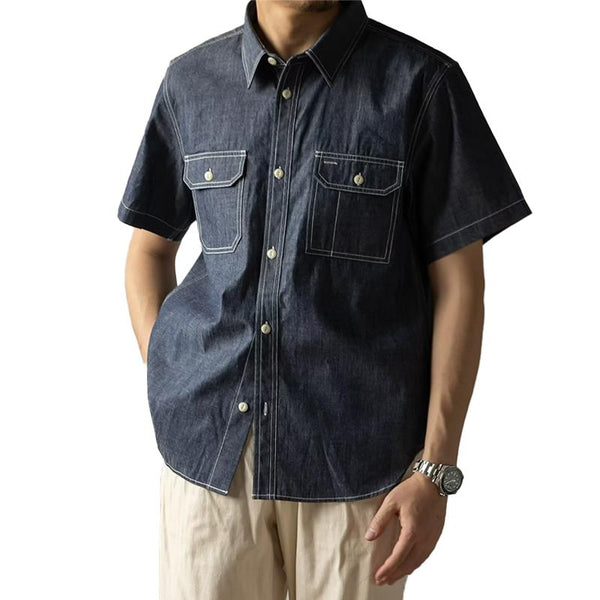 Men's Casual Short Sleeve Denim Shirt 80333685Y