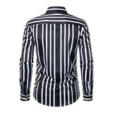 Men's Casual Striped Printed Lapel Long Sleeve Shirt 40123410M